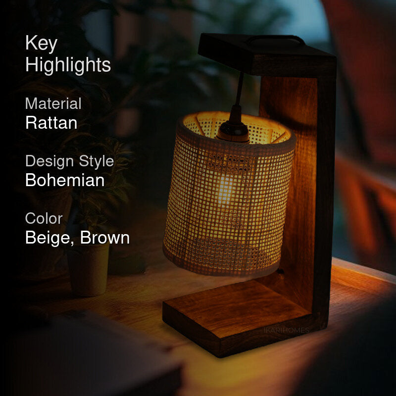 KyotoLit Rattan Table Lamp - Beige,Brown media 2