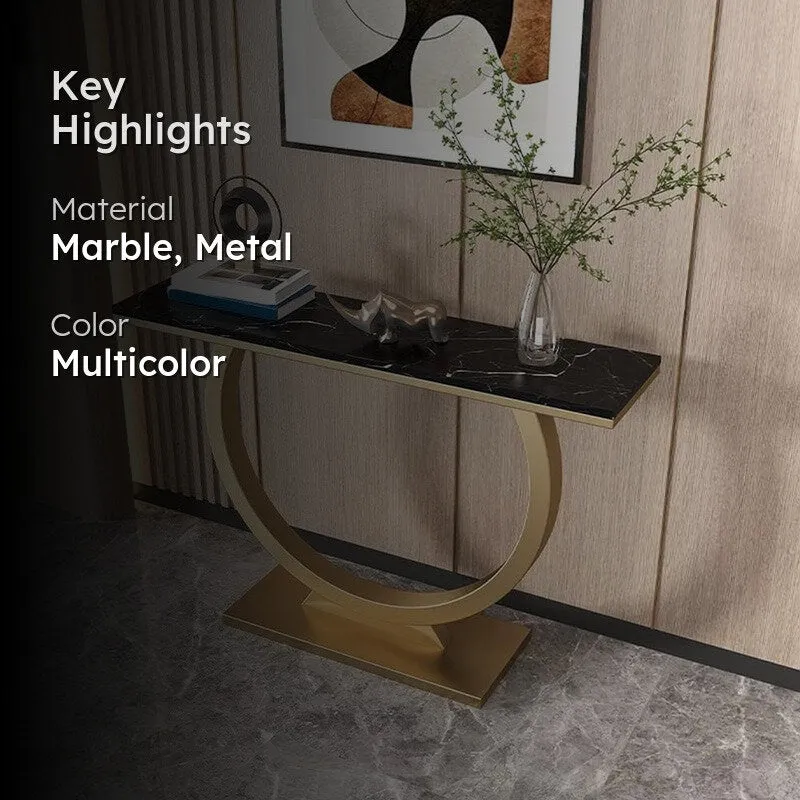 Contemporary Metal Console Table with Marble Top - Small media 2