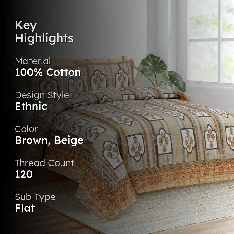 Imperial Blooms Cotton Bedsheet (Beige) - 120 TC media 2