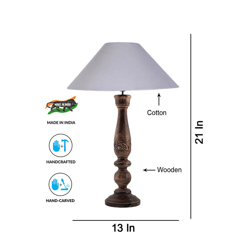 Nihara Wooden Fabric Table Lamp - Grey,Brown media 4