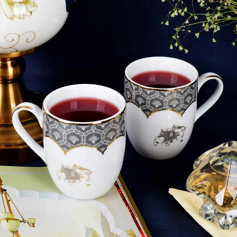 Gilded Legacy Coupe 24k Gold Brushed Porcelain Coffee Mug (280 mL Each/Grey) - Set Of Six media 3