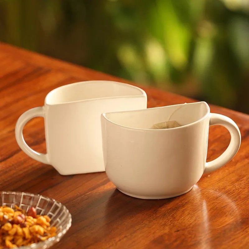 The Better Half Ceramic Tea Cup (130 mL Each/White) - Set of Two media 1