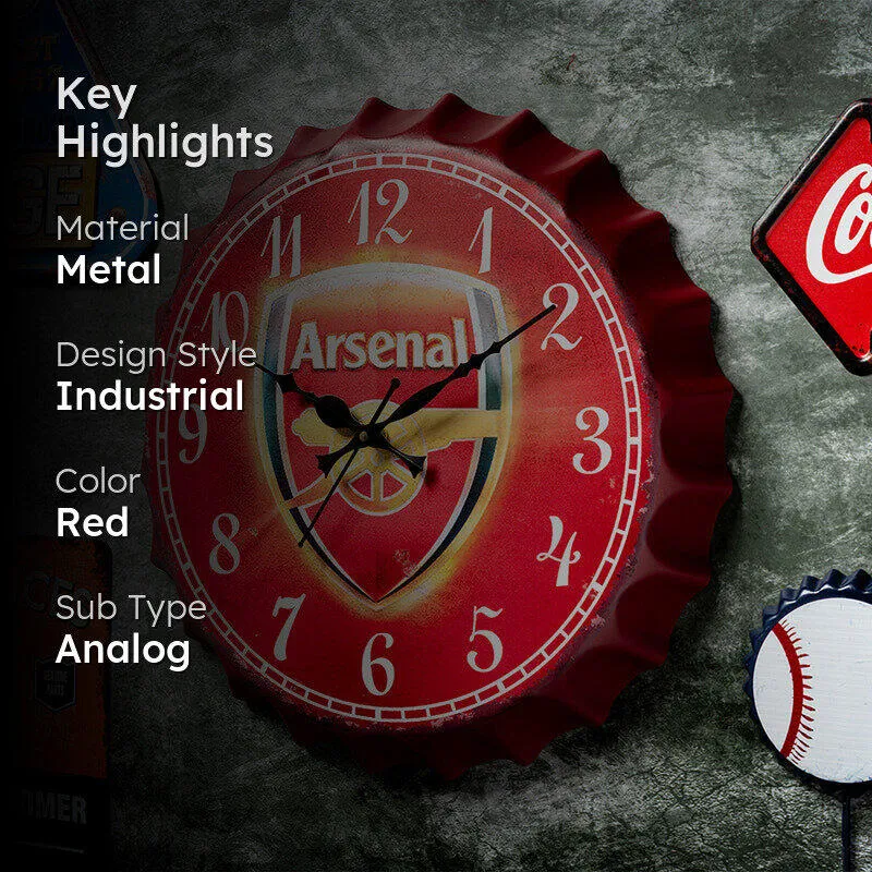 Arsenal Bottle Cap Wall Clock media 2