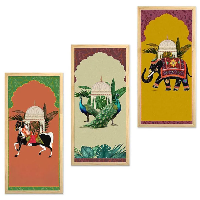 Varnamriga Mughal Wall Art With Frame (Yellow) - Set Of Three media 3
