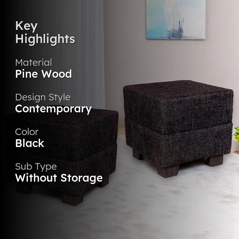 Krixon Pine Wood Pouffe (Black) - Set Of Two media 2