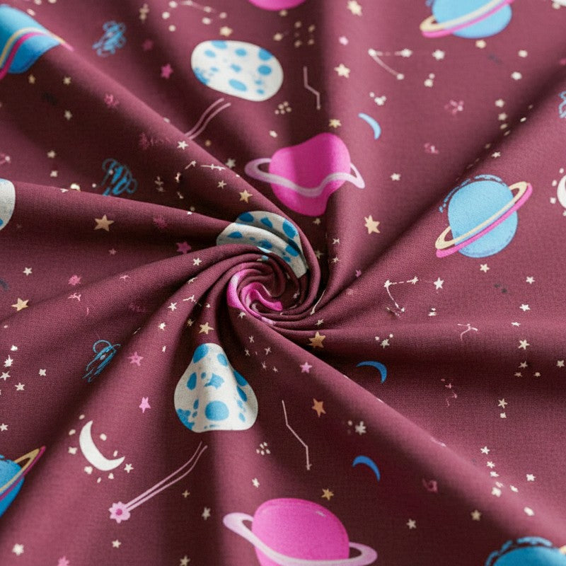 Galaxy Ride Kids Neon Print Cotton Bedsheet (Maroon) - 144 TC media 5