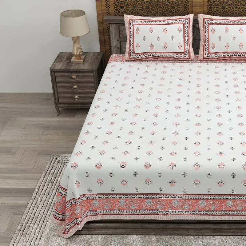 Gardenon Cotton Bedsheet (White,Peach) - 240 TC media 3