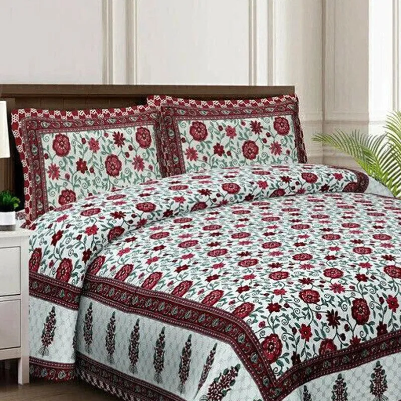 Petalet Cotton Bedsheet (Maroon,Off White) - 240 TC media 4