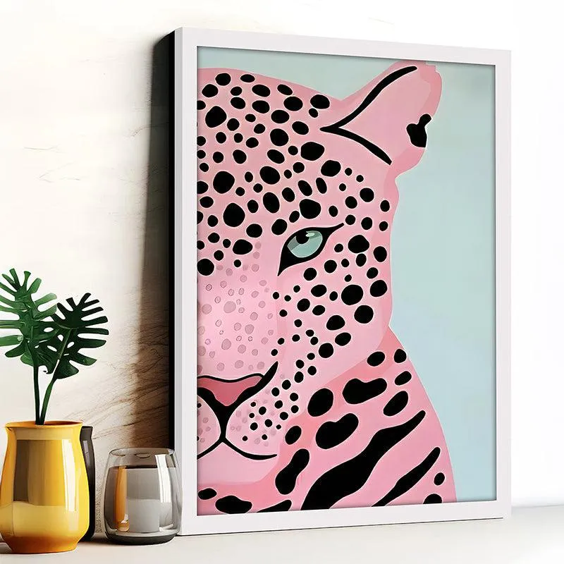 The Pink Panther Canvas Leopard Wall Art With Frame - White media 1