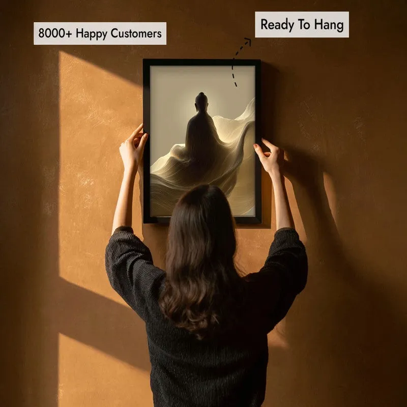 Silhouette on the Mist Buddha Archival Paper Wall Painting With Black Frame media 7
