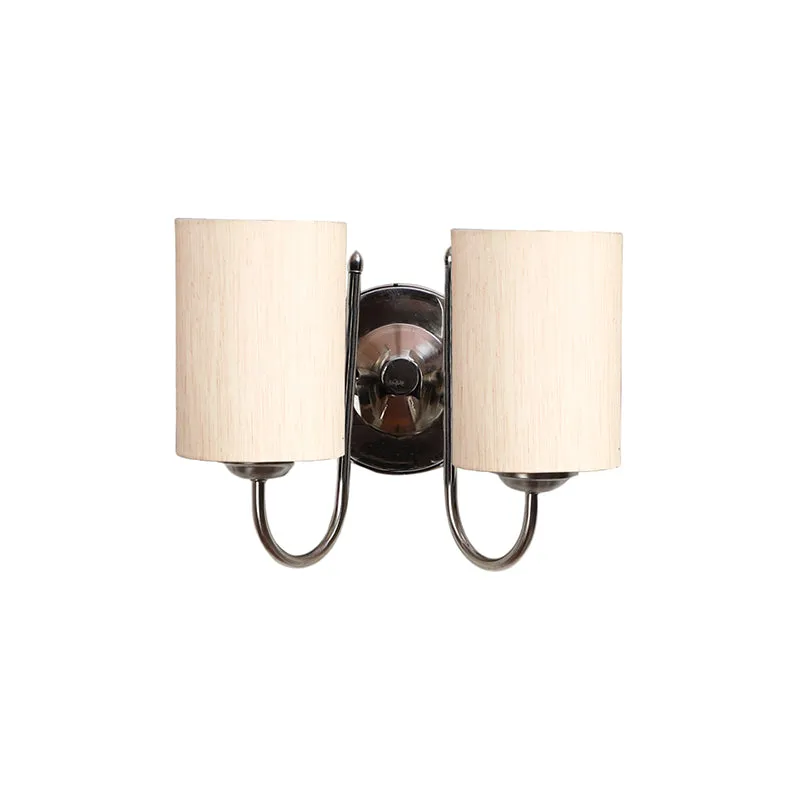 Veda Duo Cylindrical Fabric & Metal Wall Lamp - Off White media 4