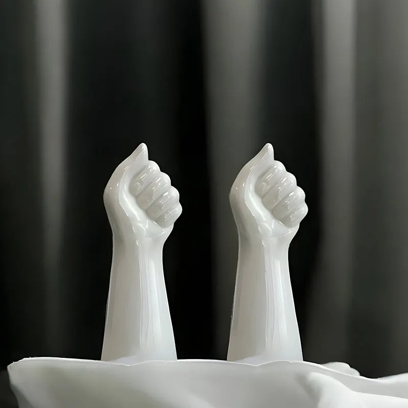 Hand Bouquet Vase (White) - Set Of Two media 3