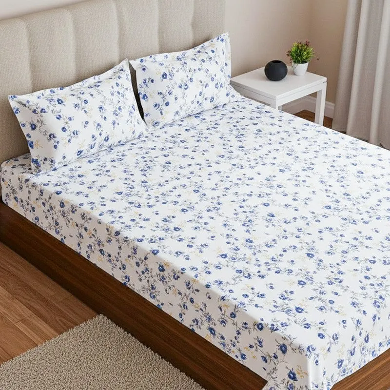 Ramisa Floral Cotton Bedsheet (Blue) - 180 TC media 3