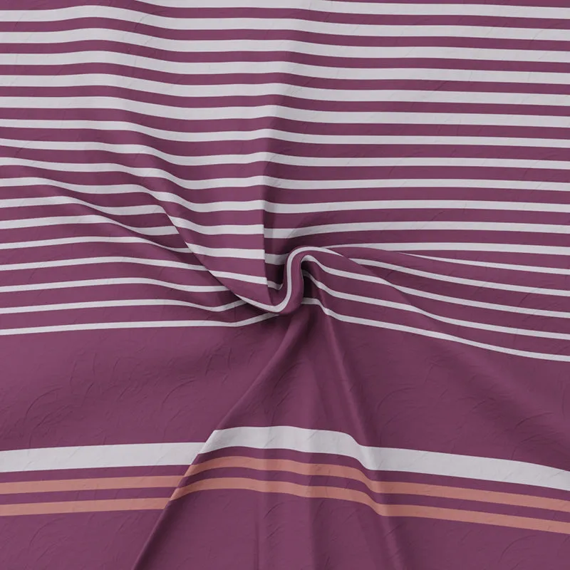 Close-up of maroon bedsheet with fine white stripe pattern