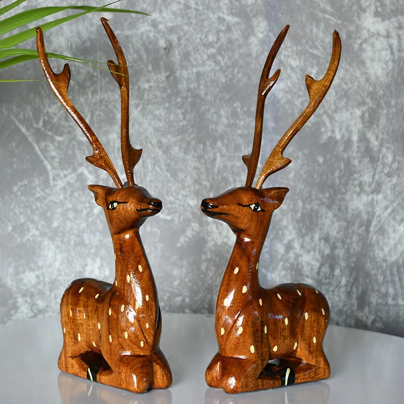 Timber Stags Wood Showpiece - Set Of Two media 7