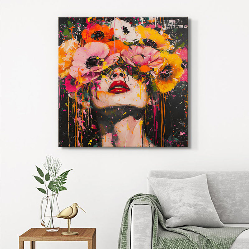 Flower Eyed Woman Poly Canvas Wall Painting