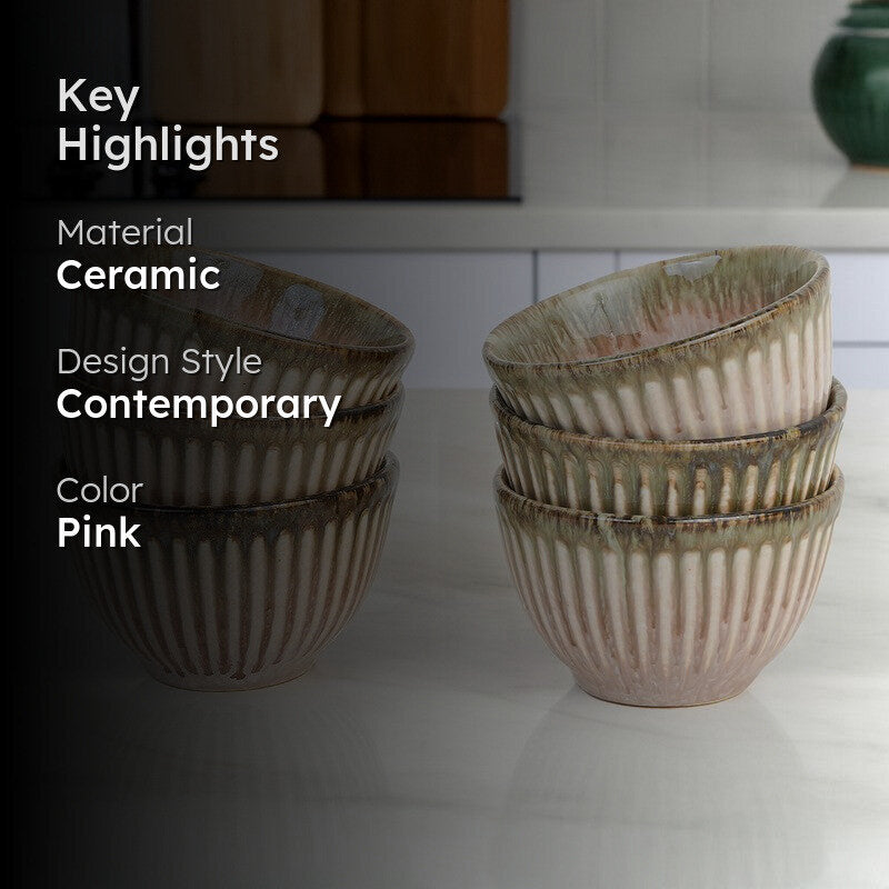 Mintora Pink Ceramic Snack Bowls (180 mL) - Set Of Six media 2