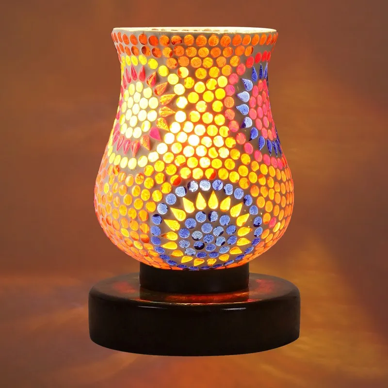 Crystalin Mosaic Glass Table Lamp With Wooden Base - Multicolor media 7