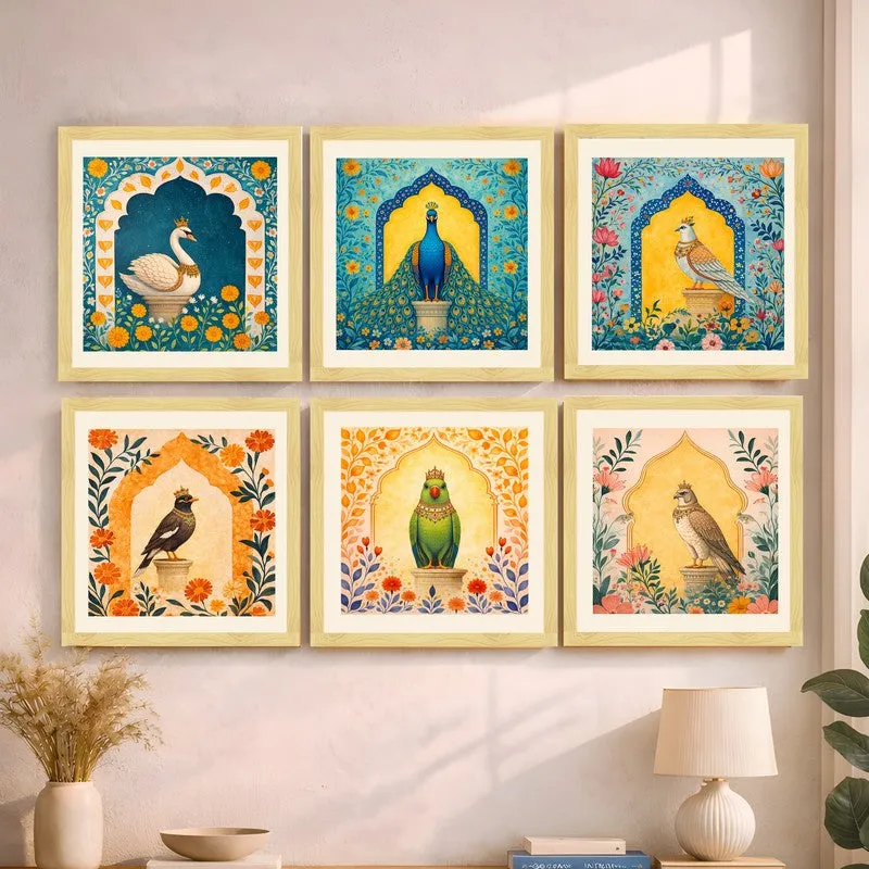 Ornate Garden Birds Paper Wall Painting With Frame - Set Of Six media 4