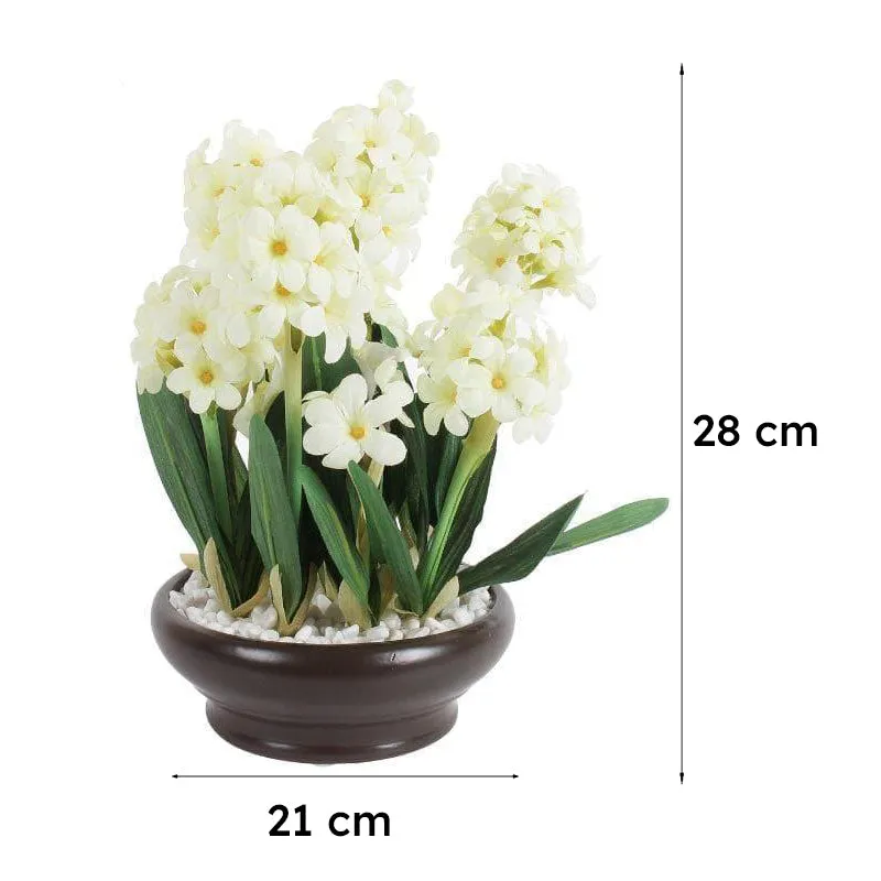 Faux Hyacinth Bonsai In Ceramic Pot (26 cms) - White media 4