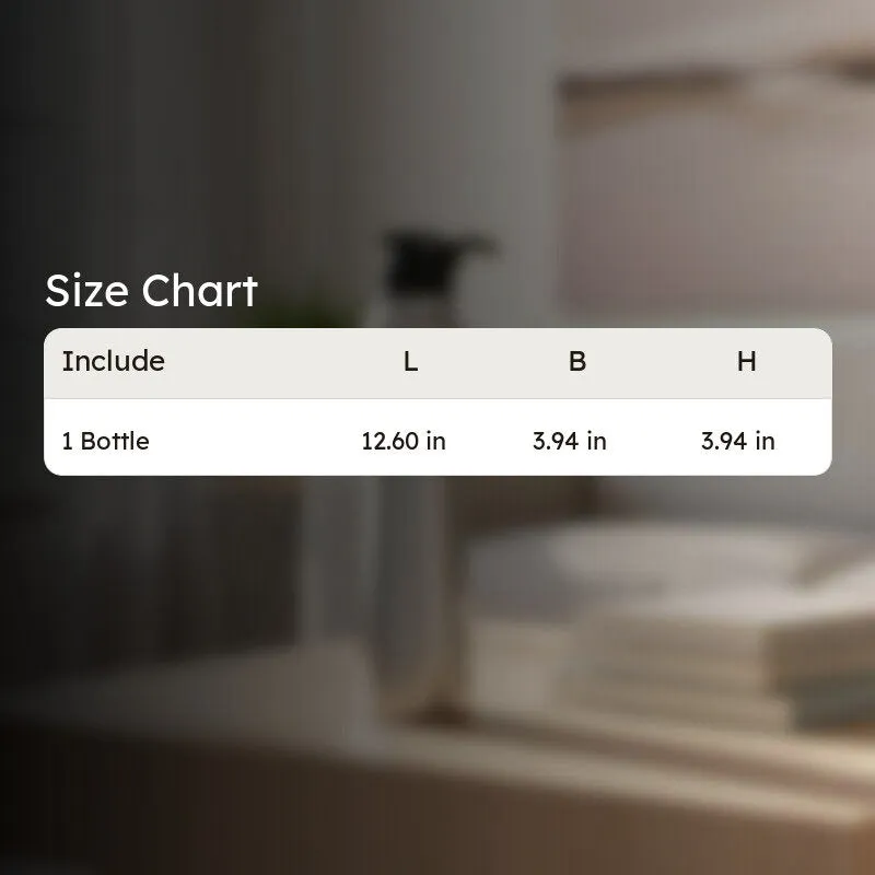 Size chart graphic for the bottle