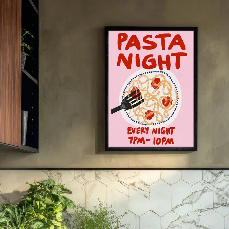 Pasta Night Archival Canvas Wall Art - Black media 3