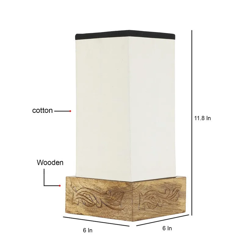 Divanae Cotton Table Lamp With Wooden Base - White media 7