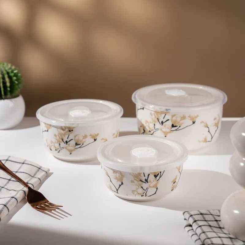 FlavorNest Porcelain Serving Bowls With Lid (1000 mL/600 mL/325 mL) - Set of Three - 3