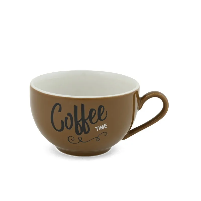 BrewBliss Porcelain Cup & Saucer (Brown/220 mL Each) - Set of Six - 6