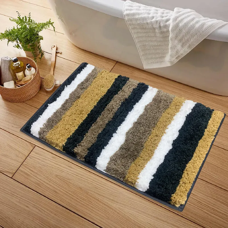 Stripe Luxe Bath Mat - Charcoal, Beige media 3