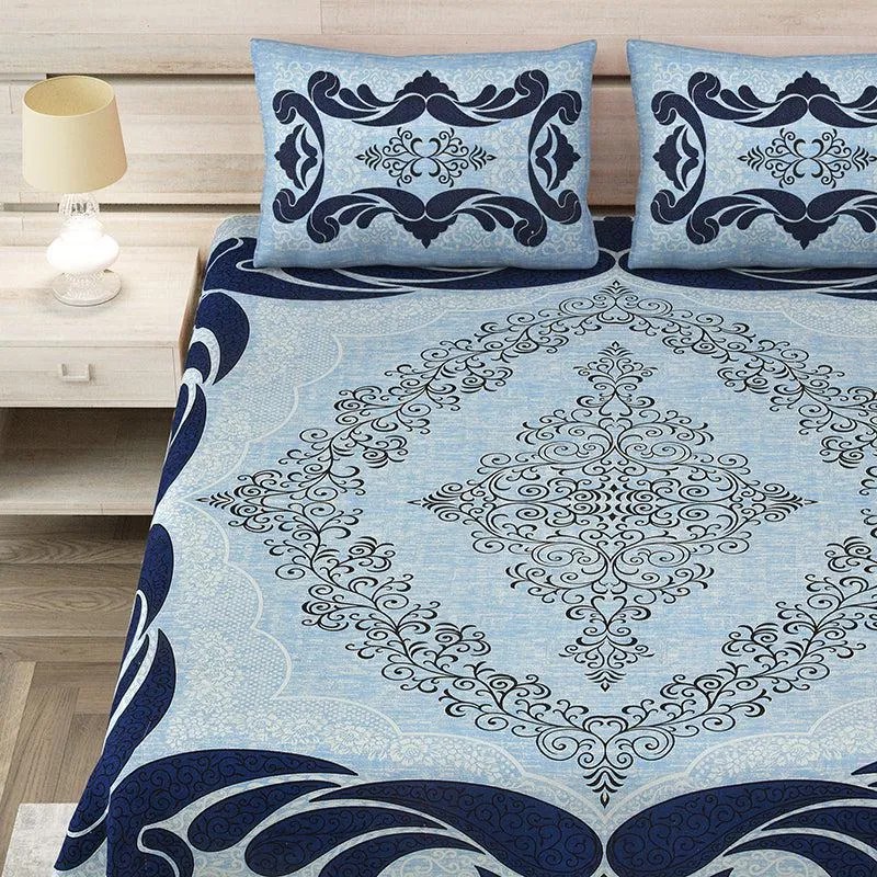 Aarna Artistry Ethnic Cotton Bedsheet (Blue) - 150 TC media 3