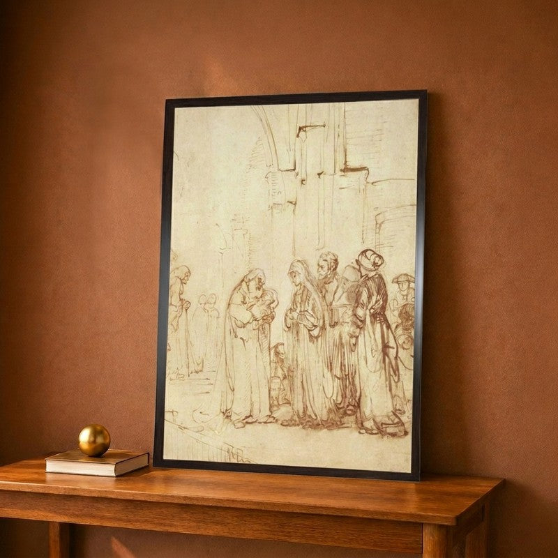 Simeon And Jesus In The Temple Drawing Canvas Wall Painting - 9 x 12 Inches