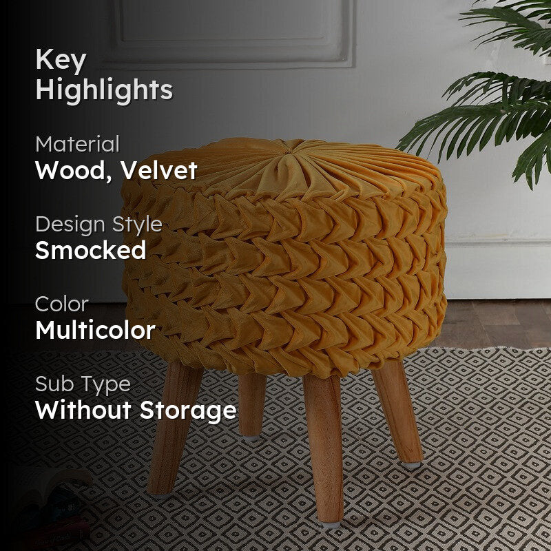 Velora Yellow Engineered Wood Ottoman media 2