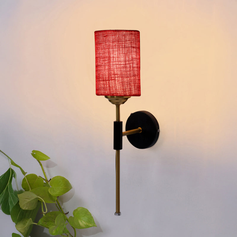 Beryll Cylindrical Jute Wall Lamp - Maroon