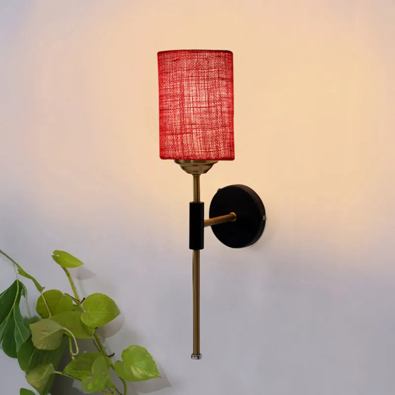 Beryll Cylindrical Jute Wall Lamp - Maroon media 1