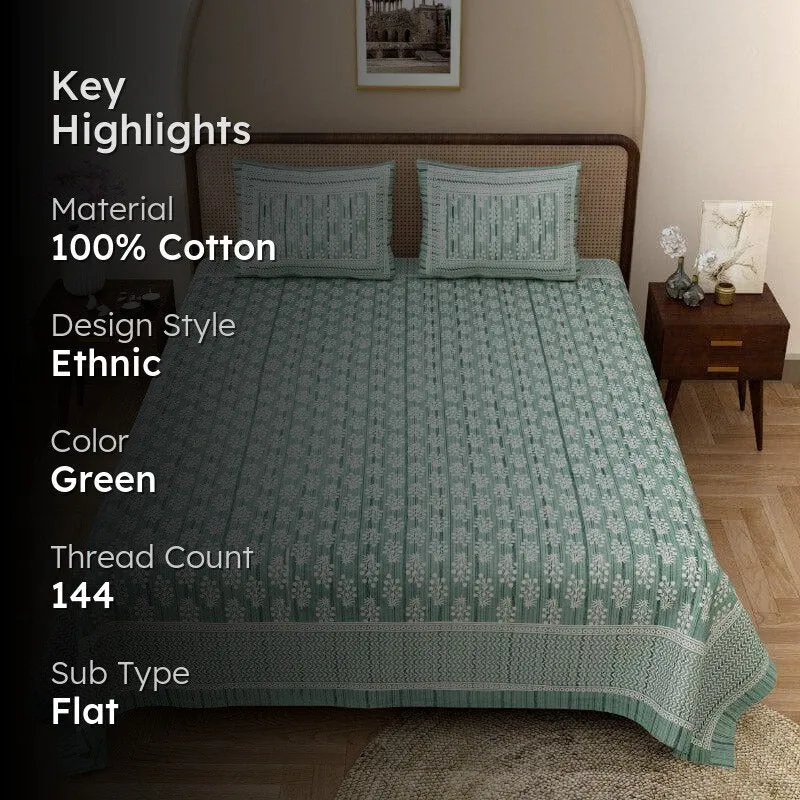 Tulia Cotton Bedsheet (Green) - 144 TC media 2