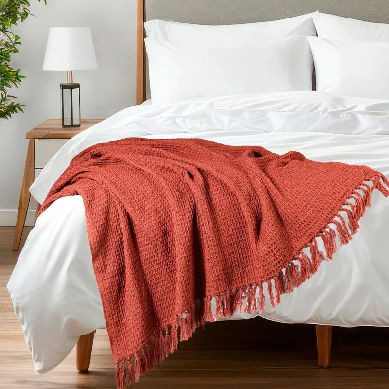 Toffee Mesh Cotton Throw with Tassels - Rust media 5