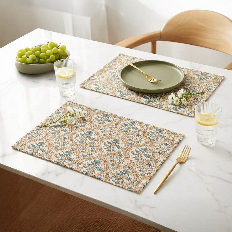 Floral Aura Canvas Table Mats - Set Of Two