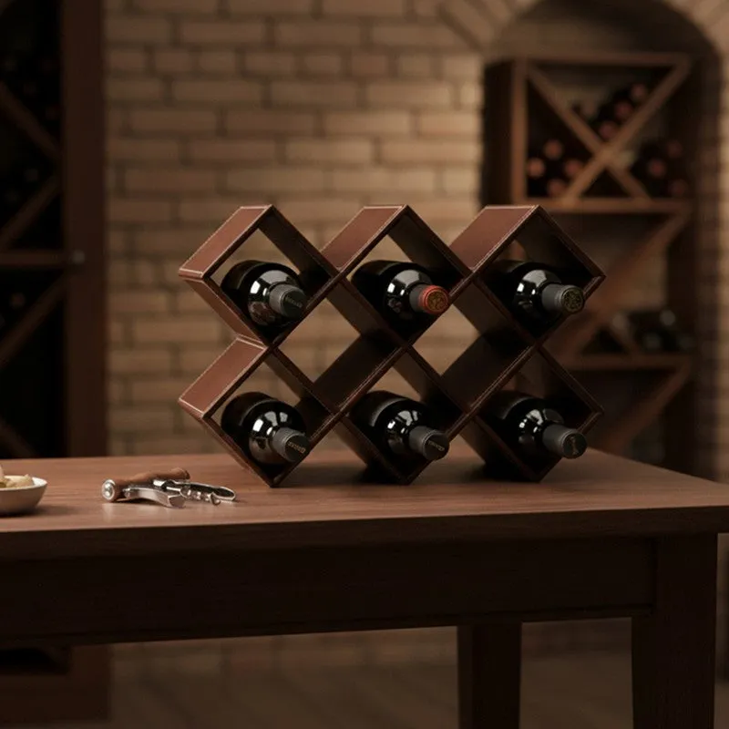AarviDecor Modern Matrix Faux Leather Wine Rack - Brown media 4