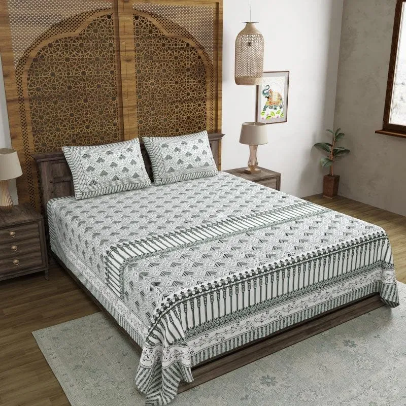 Lux-Raven Cotton Bedsheet (Green) - 260 TC media 1