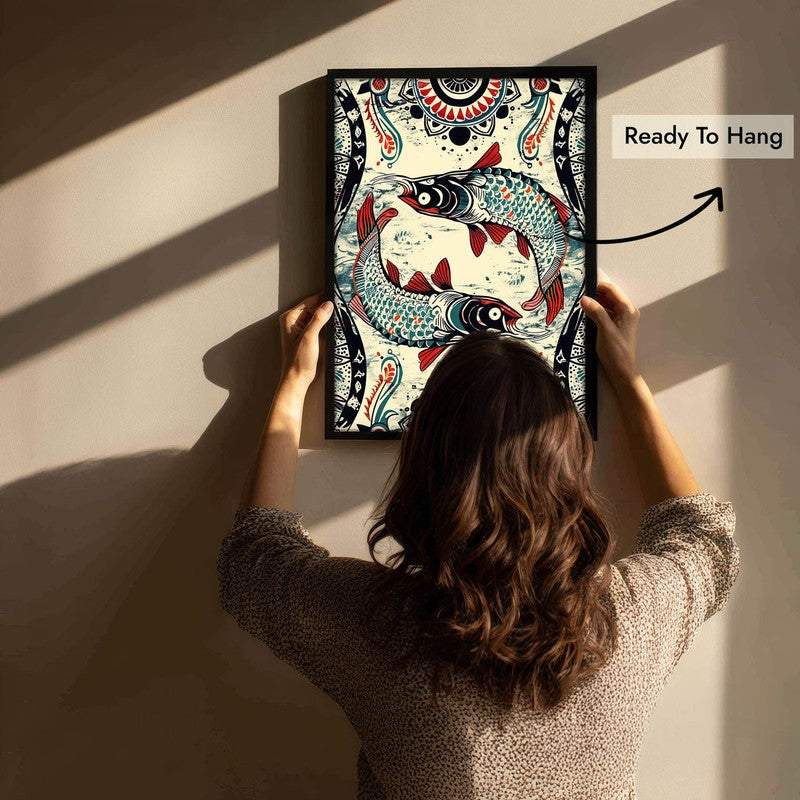 Fish Illustration Canvas Wall Painting With Black Frame media 11