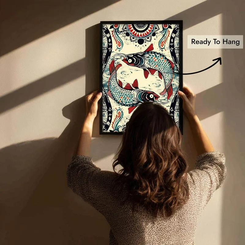 Fish Illustration Canvas Wall Painting With Black Frame media 11