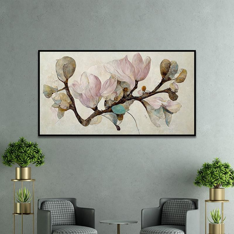 Pale Winter Blooms Floral Canvas Wall Painting With Frame - Black