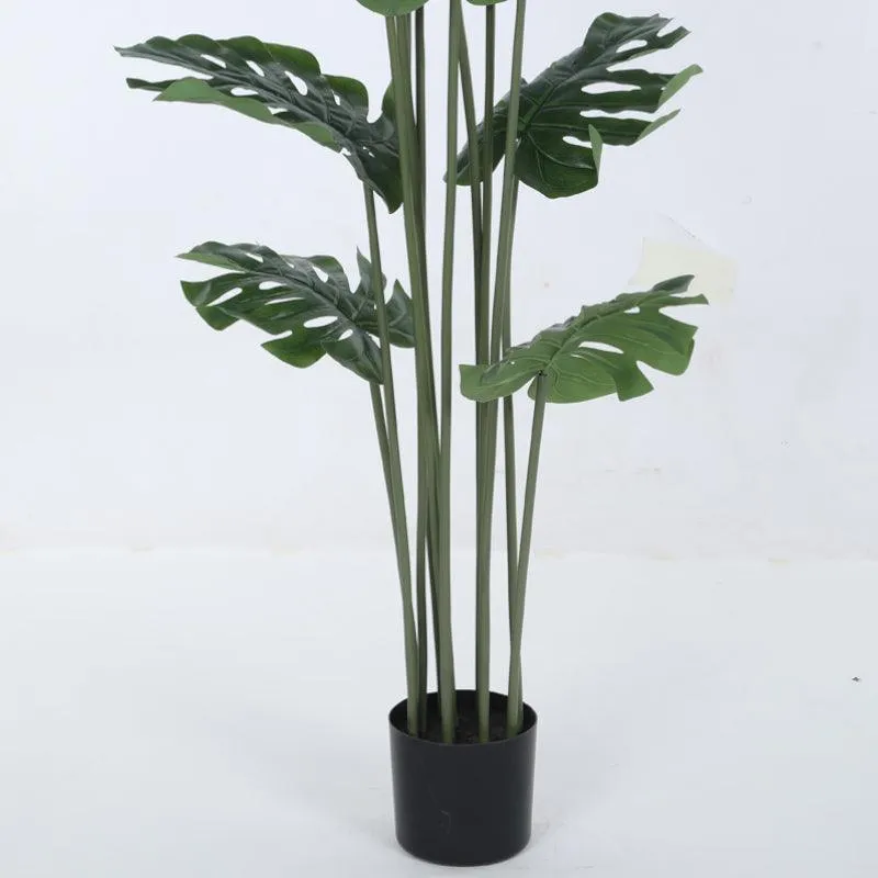 Faux Tall Green Monstera Swiss Cheese Plant With Black Plastic Pot - 3.94 ft media 4