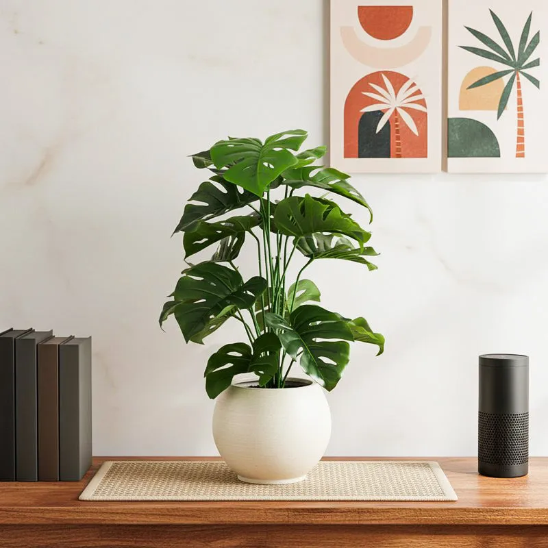 Monever Artificial Monstera With Black Plastic Pot - 2 Feet media 1