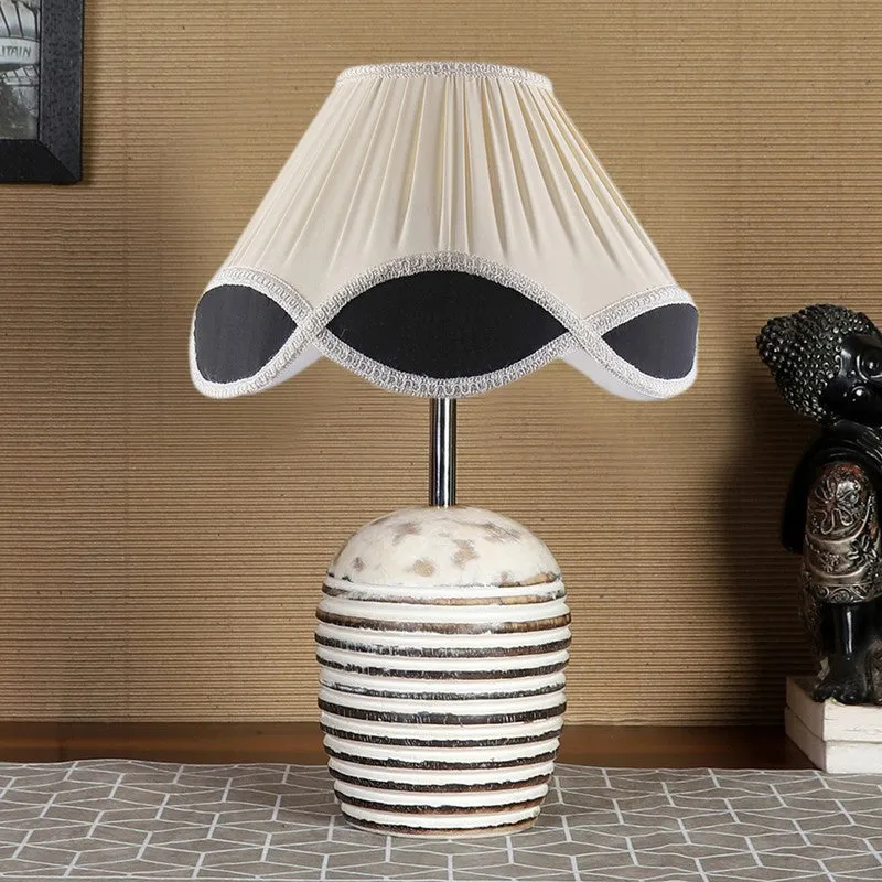 Skylexa Cotton Table Lamp With Wooden Base - White media 4