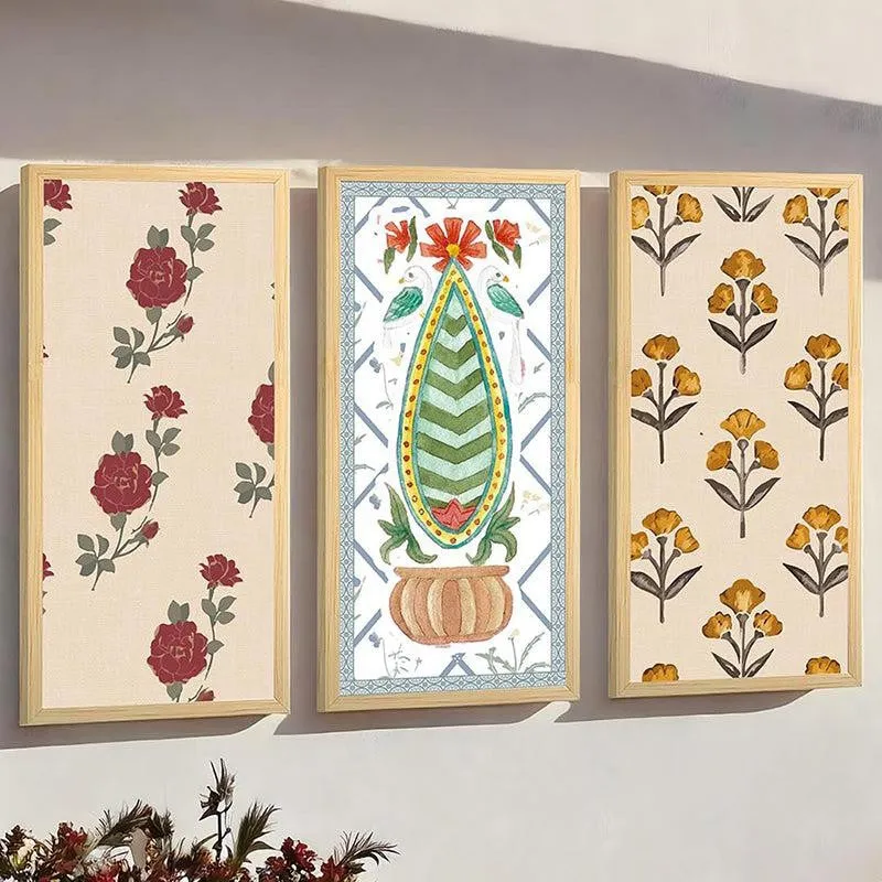 Jangli Gulab Mughal Wall Art With Frame (Red) - Set Of Three media 3
