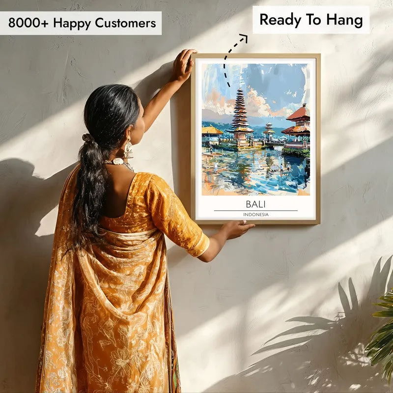 Vintage Bali Framed Canvas Archival Canvas Wall Painting - Natural Brown Frame media 7