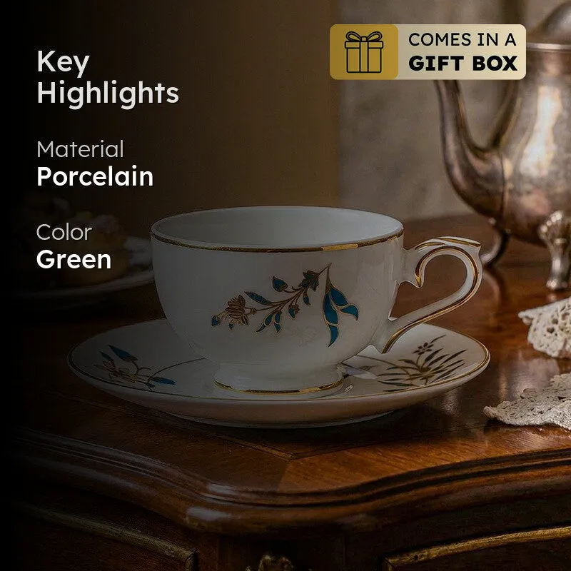 Gilded Shahi 24k Gold Brushed Porcelain Tea Cup & Saucer (280 mL) - Set of Six media 2