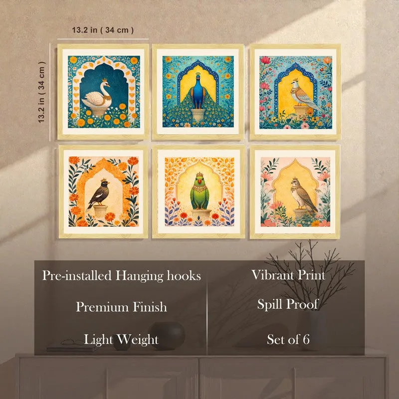 Ornate Garden Birds Paper Wall Painting With Frame - Set Of Six media 8
